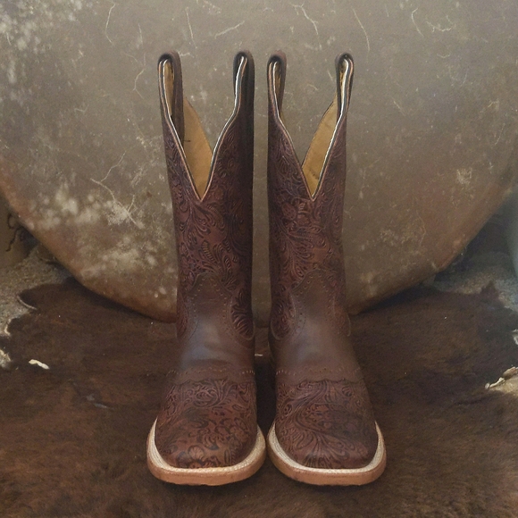 BOULET #2050 hand tooled Ranger Chestnut leather cowboy boots square toe 6.5 NEW - Picture 10 of 15